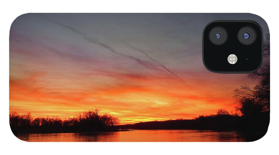 Sunset iPhone 12 Case featuring the photograph Fiery Sunset on the River by Rod Seel