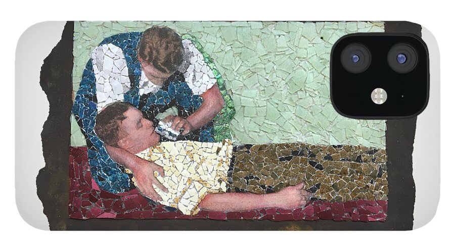 Glass iPhone 12 Case featuring the mixed media Fig. 55. Position in giving patient drink. by Matthew Lazure