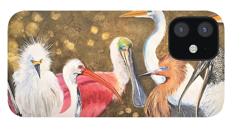 Sea Birds Painting iPhone 12 Case featuring the painting Fine Feathered Friends by Linda Kegley