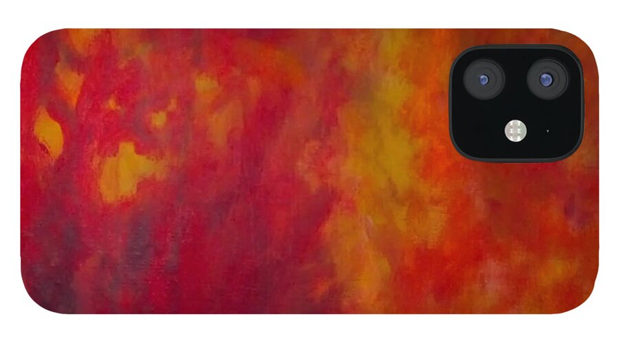 Red iPhone 12 Case featuring the painting Fires of Creation by Ellen Eschwege