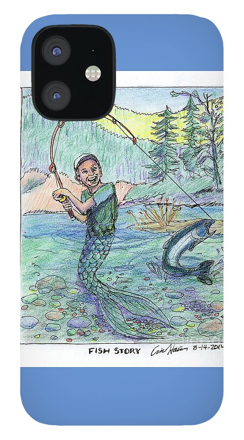 Fish Story iPhone 12 Case featuring the drawing Fish Story by Eric Haines