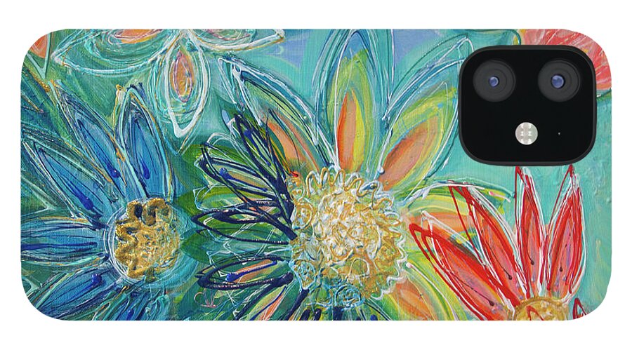 Mixed Media iPhone 12 Case featuring the mixed media Flowers in the Sun by Julia Malakoff