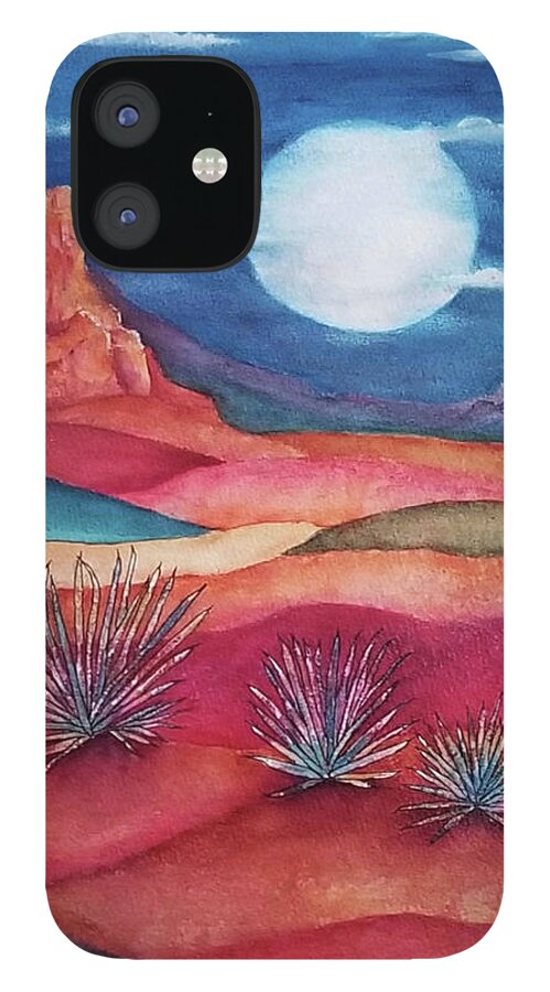 Landscape iPhone 12 Case featuring the mixed media Follow the Moon by Terry Ann Morris