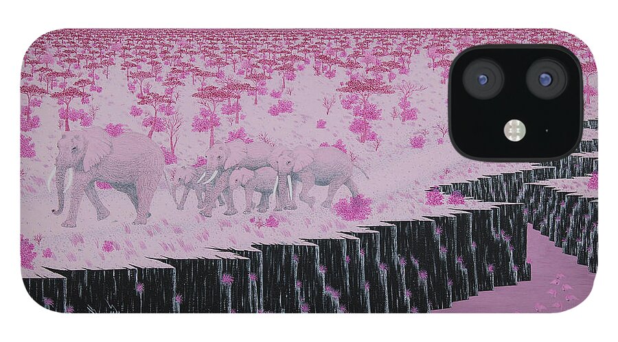 Pink Elephants iPhone 12 Case featuring the painting Following in Grandpas Footsteps by Doug Miller