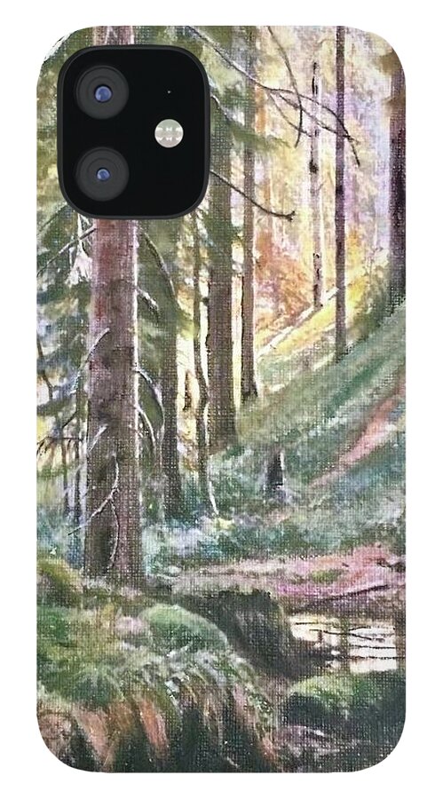 Forest iPhone 12 Case featuring the painting Forest Light by Cara Frafjord