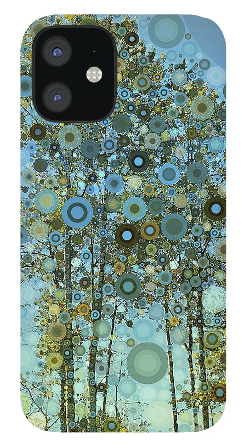 Abstract Trees iPhone 12 Case featuring the digital art Full Circle Trees in Blue by Peggy Collins