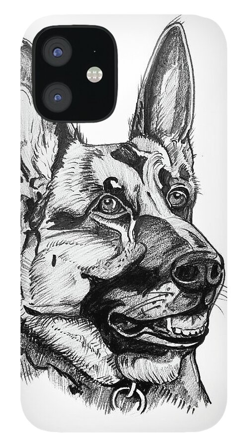German Shepherd iPhone 12 Case featuring the drawing German Shepherd by Creative Spirit