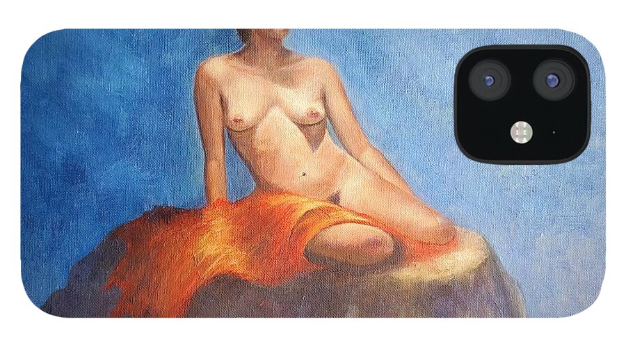 Nude Sensual iPhone 12 Case featuring the painting Girl on fire by Lynn Buettner