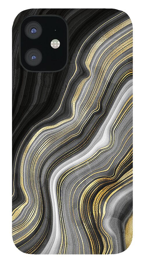 Gold And Black Agate iPhone 12 Case featuring the painting Gold And Black Agate by Modern Art