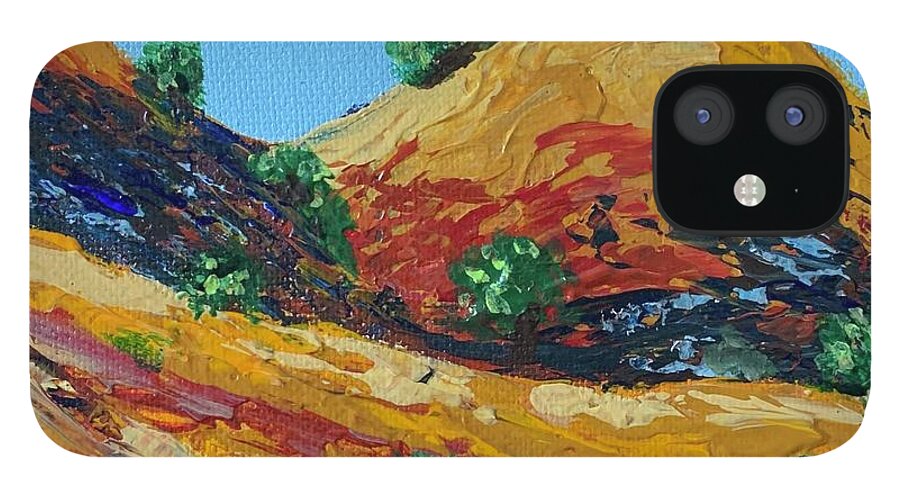 Landscape iPhone 12 Case featuring the painting Golden Hills 2 by Raji Musinipally
