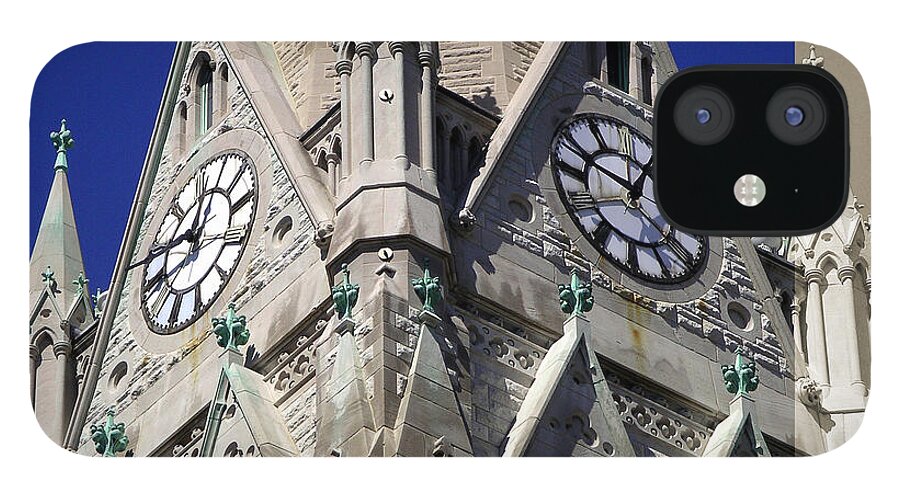 Architecture iPhone 12 Case featuring the photograph Gothic Church Clock Tower Spire by Patrick Malon