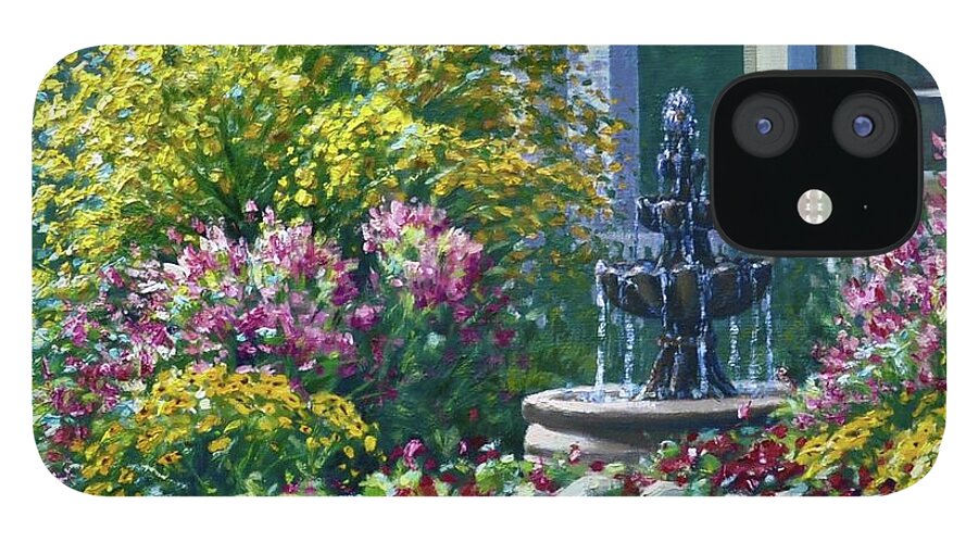 Garden iPhone 12 Case featuring the painting Grandma's Fountain by Rick Hansen