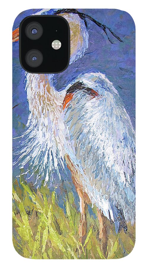 Bird iPhone 12 Case featuring the painting Great Blue Heron by Jyotika Shroff