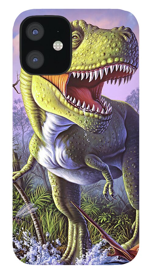 Dinosaur iPhone 12 Case featuring the mixed media Green Rex by Jerry LoFaro