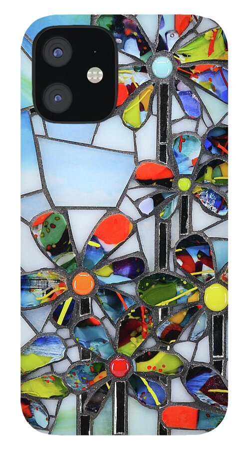 Mosaic iPhone 12 Case featuring the glass art Happy Daisies by Cherie Bosela