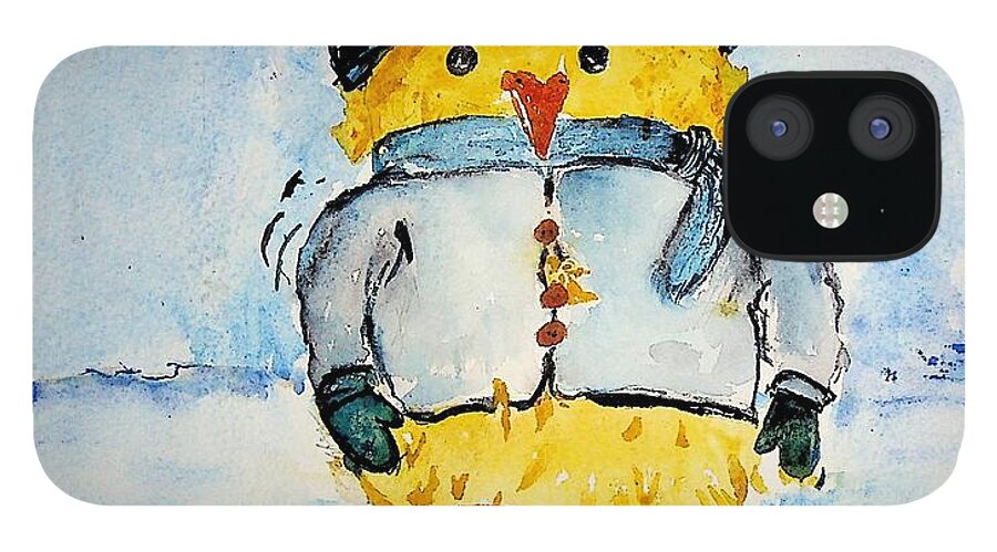 Happy iPhone 12 Case featuring the painting Happy Duckie Winter 2 by Valerie Shaffer