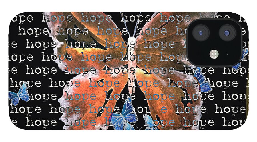 Butterfly iPhone 12 Case featuring the digital art Hope Butterfly in black by Liana Yarckin