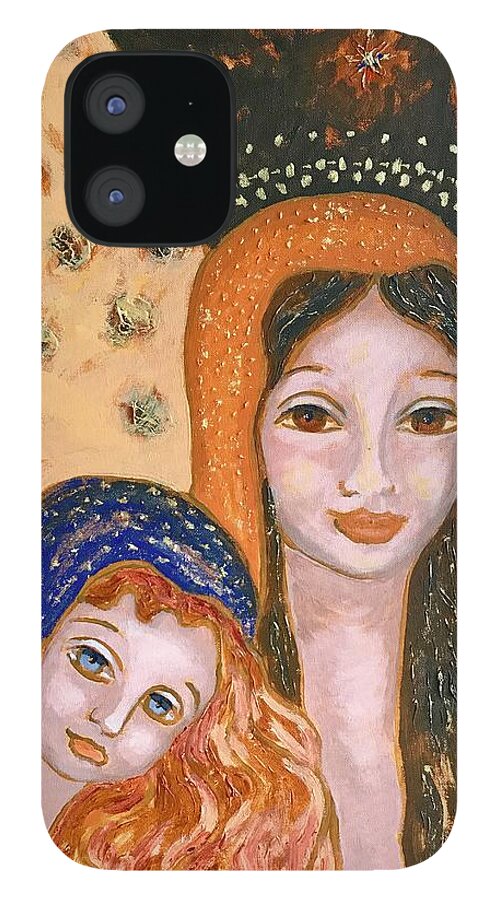 Angels iPhone 12 Case featuring the painting I am always protecting you by Monica Elena
