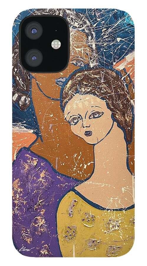 Angels iPhone 12 Case featuring the painting I am grateful by Monica Elena
