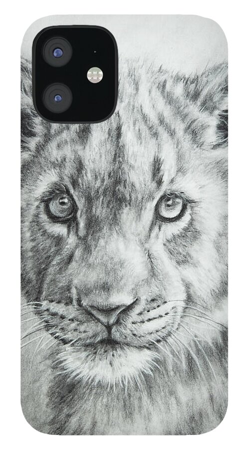 Lion Cub iPhone 12 Case featuring the drawing Innocence by Kirsty Rebecca