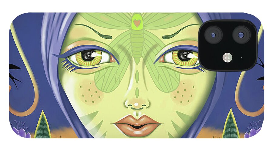 Whimsical iPhone 12 Case featuring the digital art Insect Girl, Antennette with Spider Plants by Valerie White
