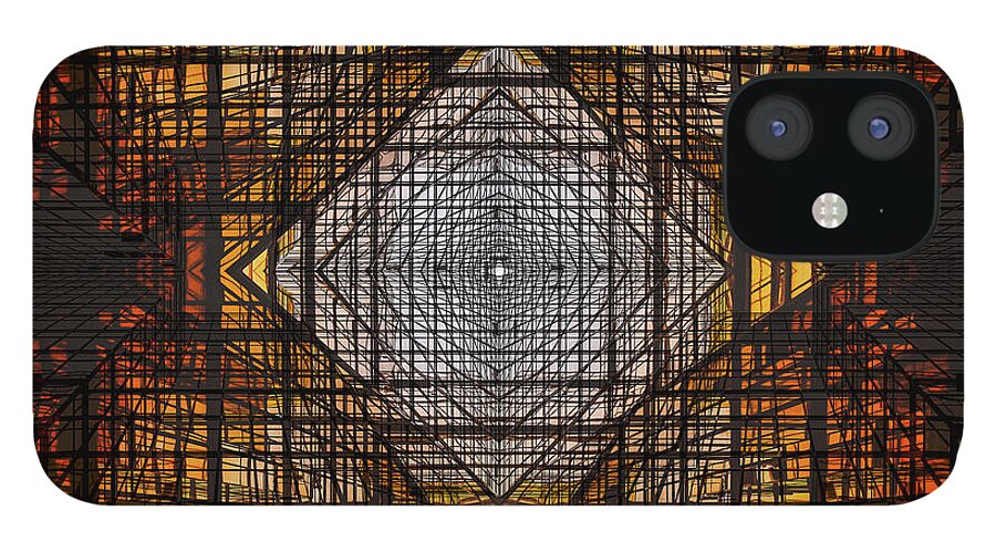 Architecture iPhone 12 Case featuring the digital art Intersecting Geometric Lines of Glass and Steel at Sunset by Neece Campione