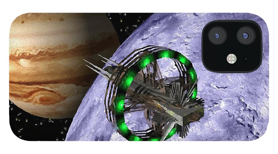 Digital Space Spaceship Jupiter Scifi iPhone 12 Case featuring the digital art Jupiter Ascending by Bob Shimer