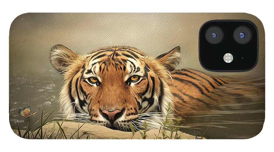 Tiger iPhone 12 Case featuring the digital art Keeping Cool by Maggy Pease