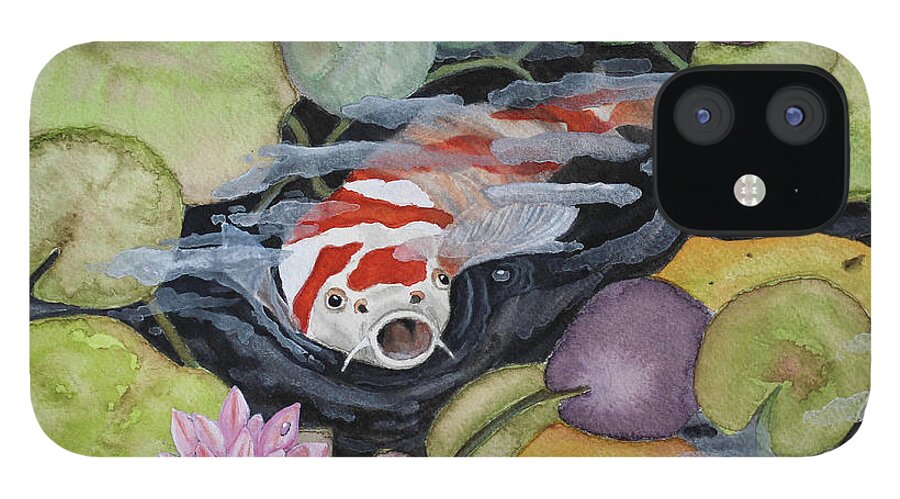 Koi iPhone 12 Case featuring the painting Koi Pond by Shirley Dutchkowski