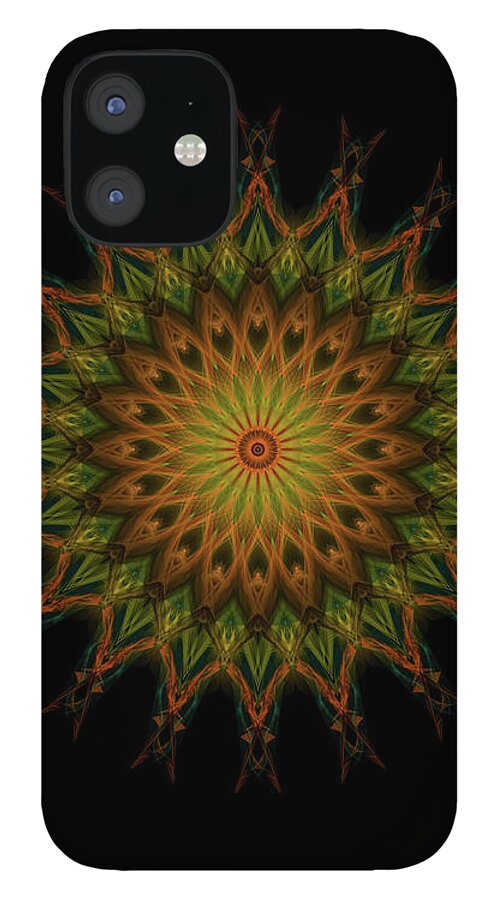 This Mandala Features A Vibrant And Colorful Fall Scene iPhone 12 Case featuring the digital art Kosmic Kreation Fall Mandala by Michael Canteen