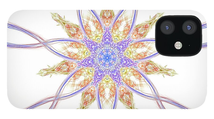 The Kosmic Kreation Starburst Mandala Is A Captivating And Mesmerizing Art Piece That Will Lure You In With Its Cosmic Power. This Unique And Eye-catching Piece Is A Colorful And Unique Arrangement Of Intersecting Circles And Stars iPhone 12 Case featuring the digital art Kosmic Kreation Starburst by Michael Canteen