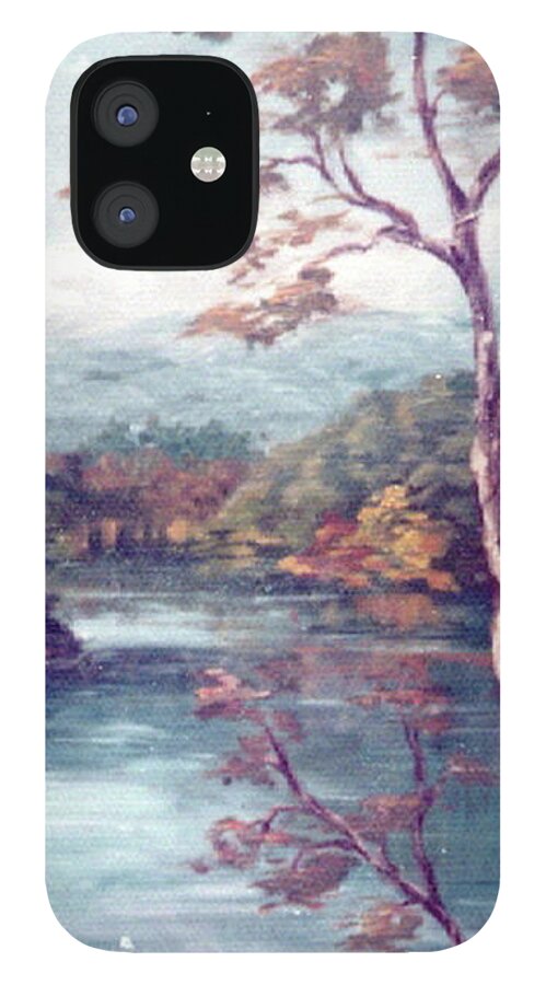 Water iPhone 12 Case featuring the painting Mountain Lake in Autumn by Catherine Ludwig Donleycott