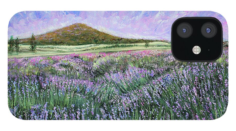 Landscape iPhone 12 Case featuring the painting Lavender Field Vista by Lyric Lucas