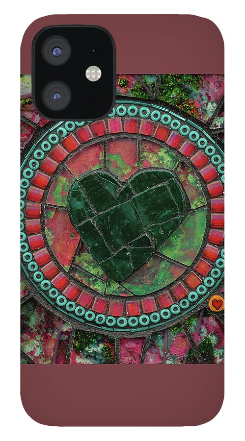 Heart iPhone 12 Case featuring the glass art Lichen by Cherie Bosela