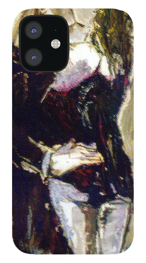 Oil On Canvas iPhone 12 Case featuring the painting Man and Women First Kiss by Todd Krasovetz by Todd Krasovetz