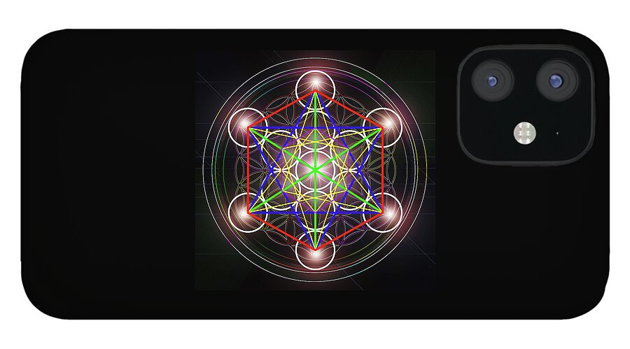 Flower Of Life iPhone 12 Case featuring the digital art Metatron's Cube_1 by Az Jackson
