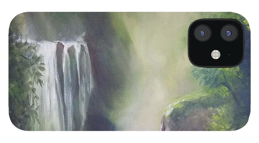  iPhone 12 Case featuring the painting Misty Falls by Caroline Philp