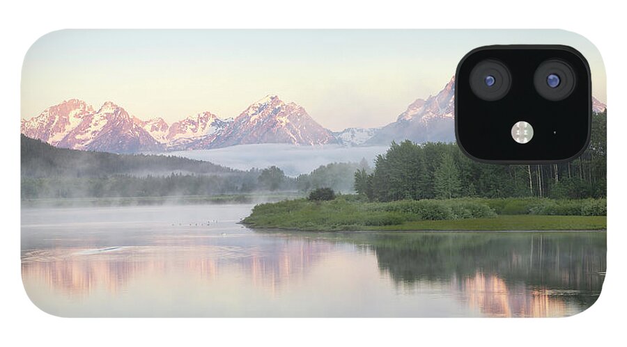 Oxbow Bend iPhone 12 Case featuring the photograph Misty Morning on Oxbow Bend in Grand Teton National Park by Ronda Kimbrow