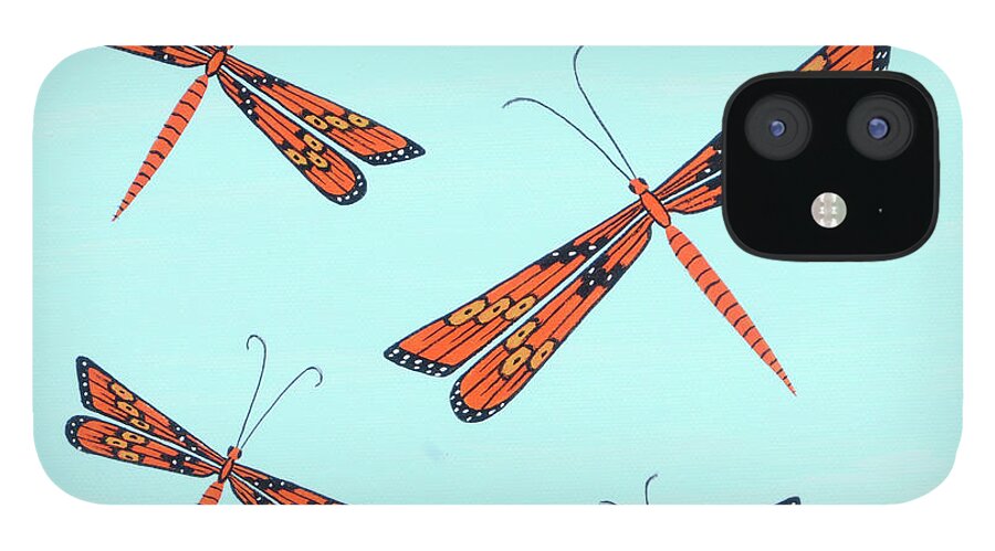 Dragonflies iPhone 12 Case featuring the painting Monarch Dragonflies by Doug Miller