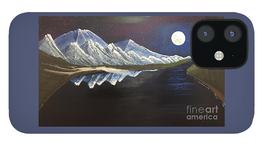 Oil Painting iPhone 12 Case featuring the painting Moonlight Bay by Thomas Janos