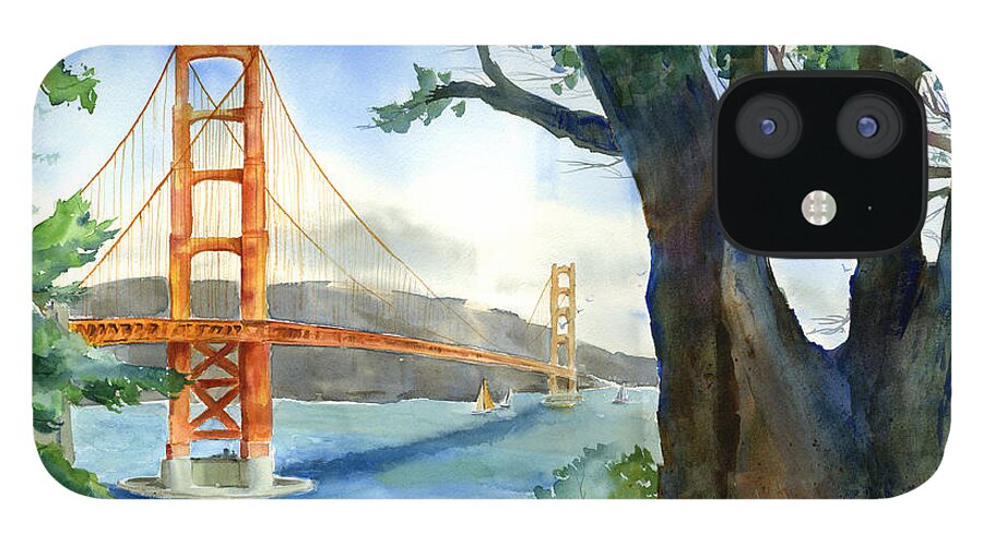 Golden Gate Bridge iPhone 12 Case featuring the painting Mornings on the Bay by Joan Chlarson