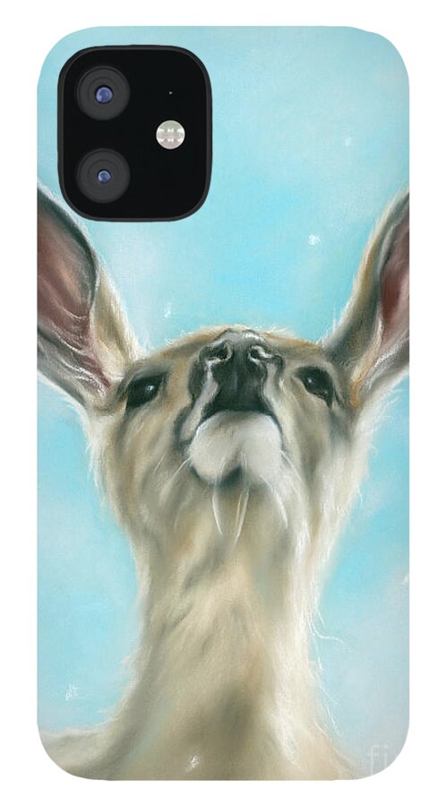 Animal iPhone 12 Case featuring the painting Mule Deer with Blue Winter Sky by MM Anderson