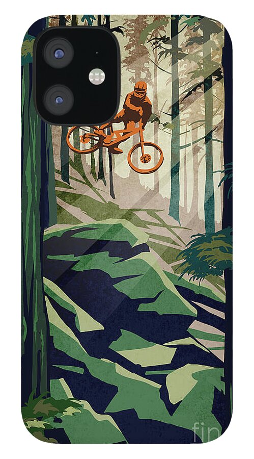 Cycling Art iPhone 12 Case featuring the painting my therapy Revelstoke by Sassan Filsoof