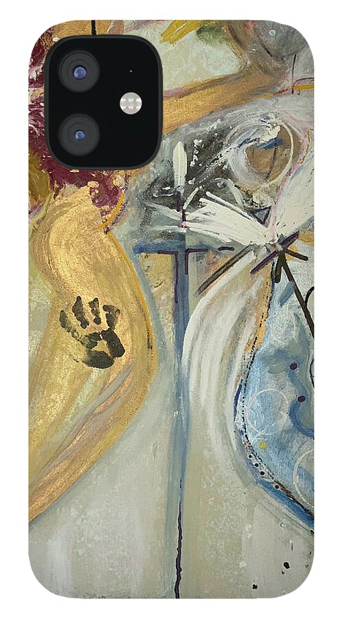 Angels iPhone 12 Case featuring the painting Mysterious Angel by Leslie Porter
