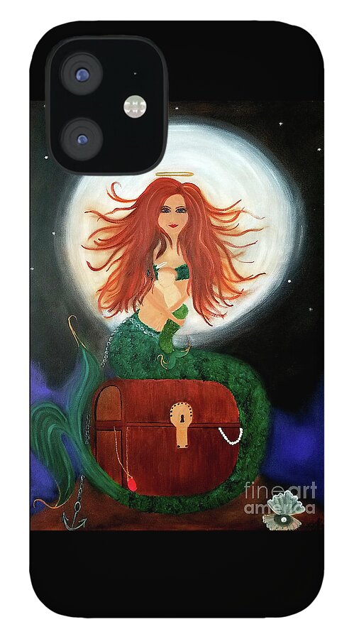 Mermaid iPhone 12 Case featuring the painting No Greater Treasure by Artist Linda Marie