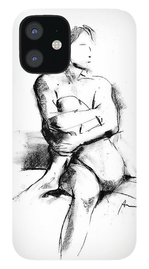 Nude iPhone 12 Case featuring the drawing Nude 014 by Ani Gallery