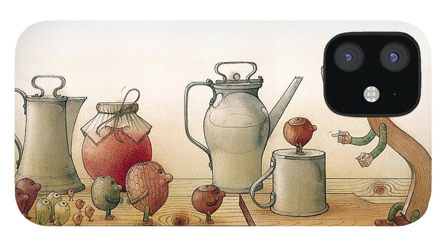 Nuts Kitchen Accident Hammer Mug Table iPhone 12 Case featuring the drawing Nuts by Kestutis Kasparavicius