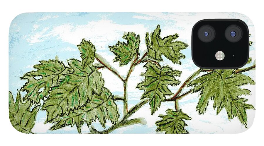 Oak iPhone 12 Case featuring the drawing Oak Leaves by Branwen Drew