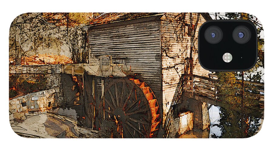 Vintage iPhone 12 Case featuring the digital art Old Watermill by Chris Armytage
