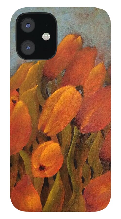 Room iPhone 12 Case featuring the painting Orange tulips by Milly Tseng